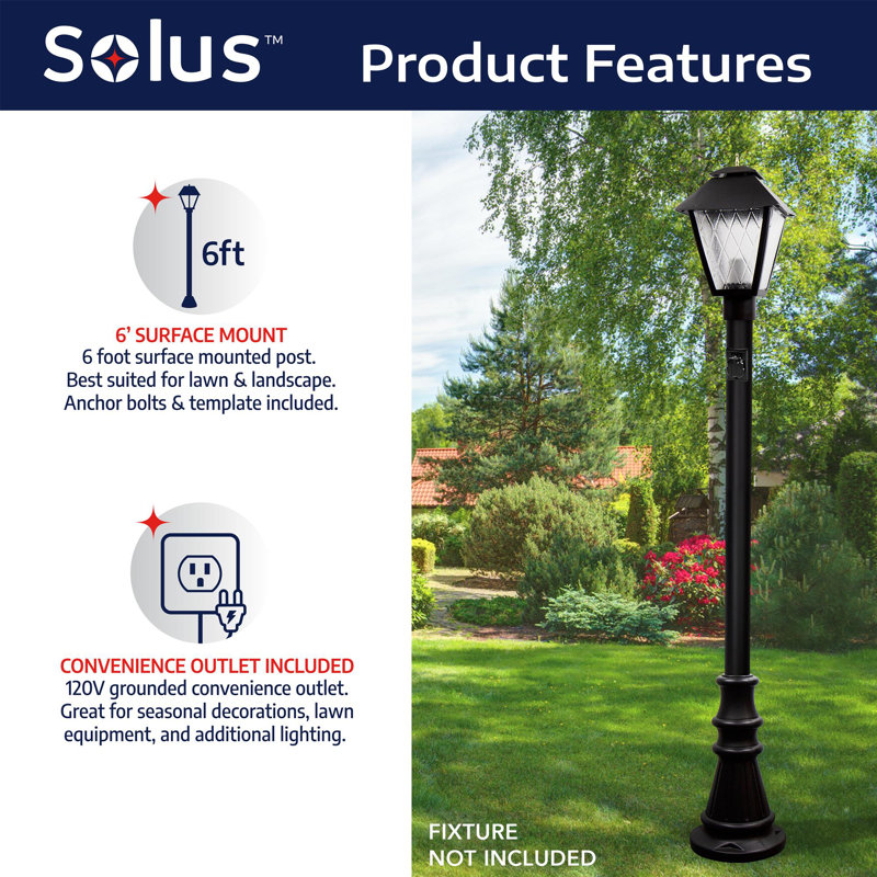 Solus 6ft. Surface Mount Lamp Post with Convenience Outlet and Decorative Base Cover