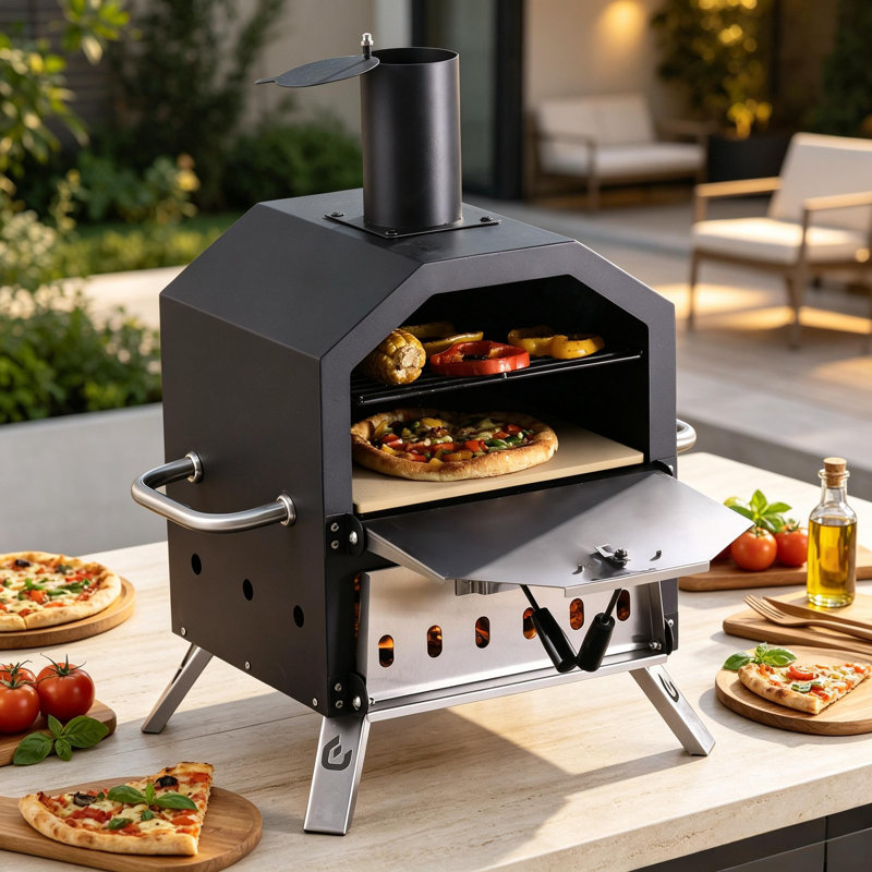 Four à pizza d'extérieur, four à pizza au bois autoportant avec deux zones de cuisson, H 25,8 po x l 21,26 po x P 17,32 po