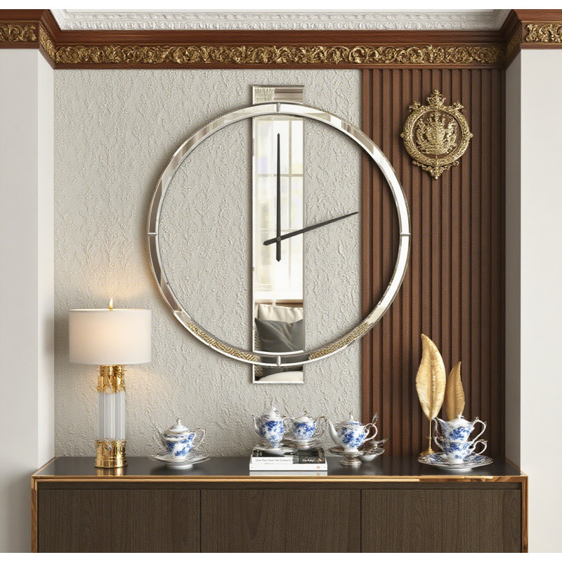Glass Wall Clock Mirrored Round Accent Clock 60x68cm
