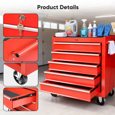 5-Drawer Locking Rolling Tool Chest Heavy-Duty 440 Lbs Capacity Steel Cabinet For Garage & Workshop