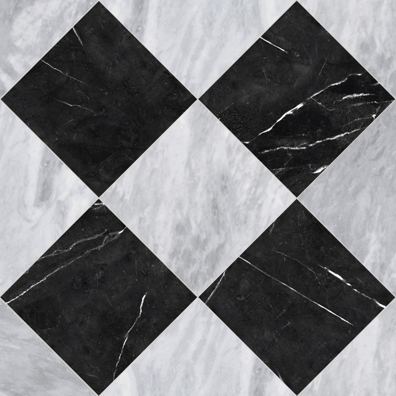 Tavari damier 10X10 Marquina et Bardiglio, Gris / Noir