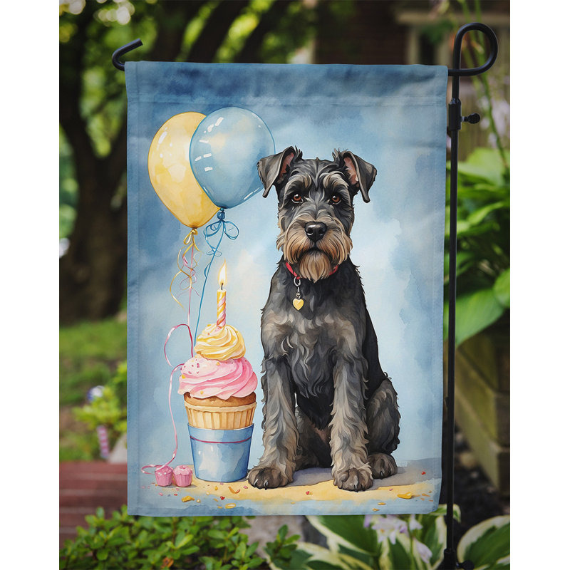 Happy Birthday Garden Flag, Black Schnauzer 