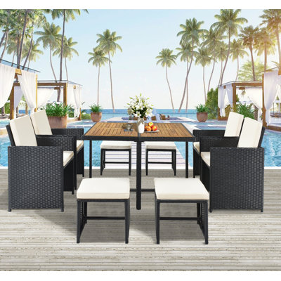 TOPMAX Patio All-Weather PE Wicker Dining Table Set with Wood Tabletop for 8 -  Hokku Designs, 08F3D99F82BC417C9E7EBA788215F266