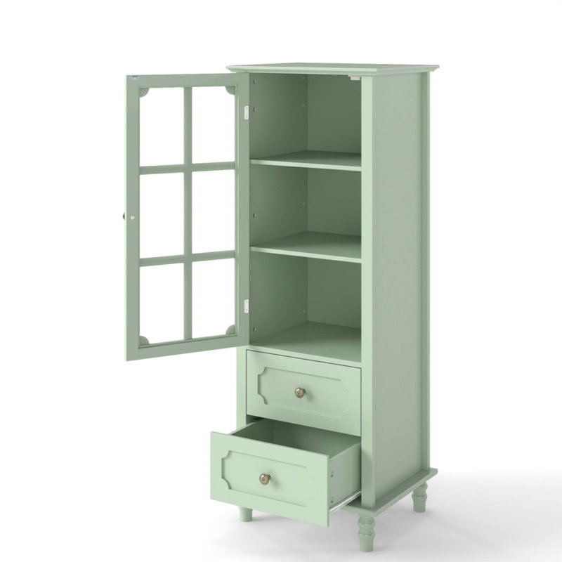 Buffet minimalisme avec portes en verre et double tiroir, Vert menthe
