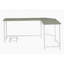 Bureau d'ordinateur en L Bambina à finition grise et blanche avec bord biseauté et rangement mobile, parfait pour les petits espaces et les postes de travail modernes.