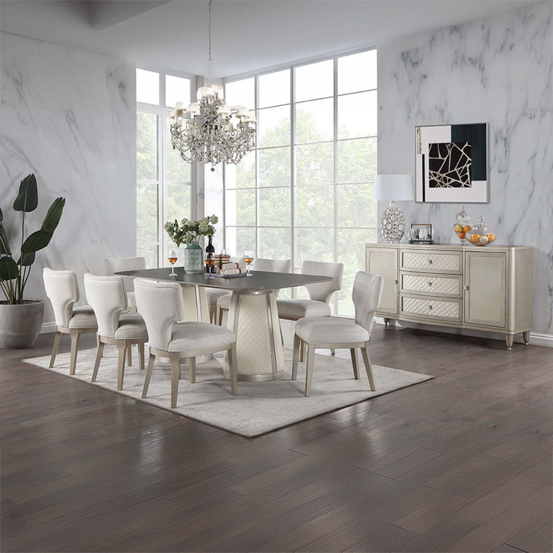 82" Kasa Rectangular Dining Table, Sintered Stone Top & Champagne Finish, 30" H x 76" W x 40" D