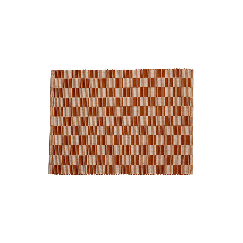 S/4 Handloomed Checkered Placemats, Brown