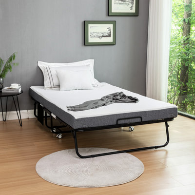 Folding Guest Bed With Calming Foam Mattress: 75" X 45", Metal Structure, Storage Cover, Portable Wheels Foldable Memory Foam: 75 45 Inch, Wheels, Ideal For Guests
