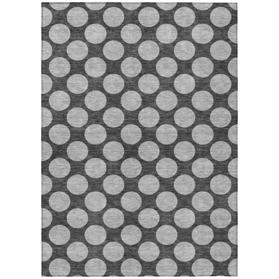 5' X 8' Charcoal And Ivory Polka Dot Washable Indoor Outdoor Area Rug