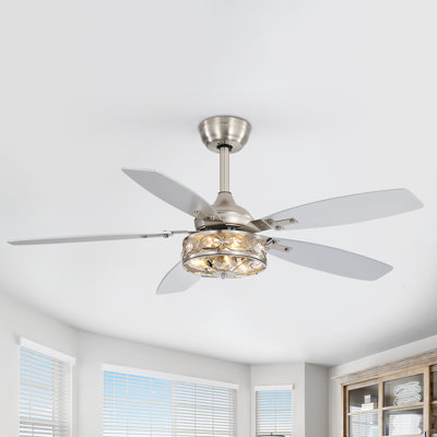 48" Crystal Ceiling Fan With Lights, Remote Control And Noiseless Motor, Modern Chandelier Fan For Bedroom Dining Room/Living Room