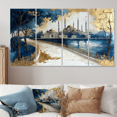 Blue Gold Istanbul Cityscape II - Istanbul Wall Decor Set
