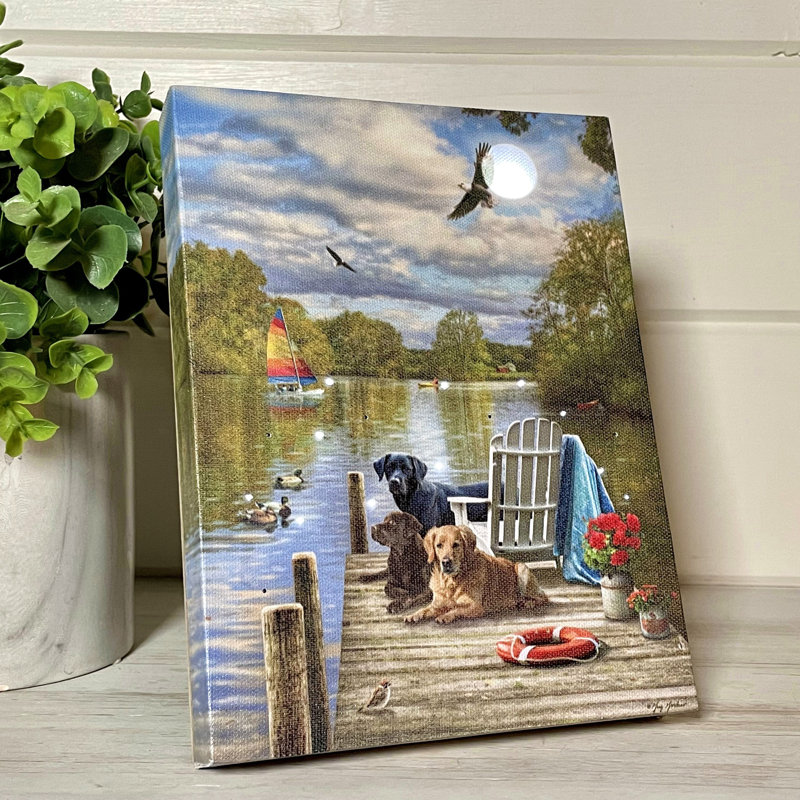 Summer on the Dock 8x6 Mini Lighted Easel Back Canvas