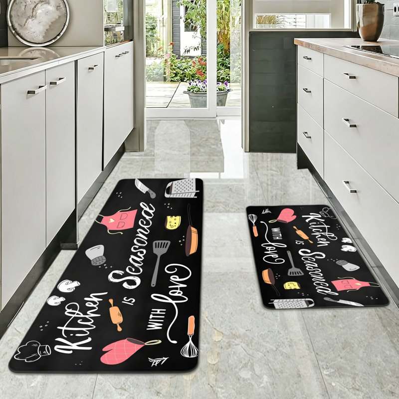 Ensemble de 2 tapis de cuisine noirs pour tableau noir
