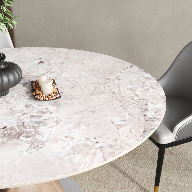 Conde de cuisine moderne 7 pièces pour 6 personnes, avec table en pierre frittée, H 29,5 po x l 53 po x P 53 po, Pink, Gray