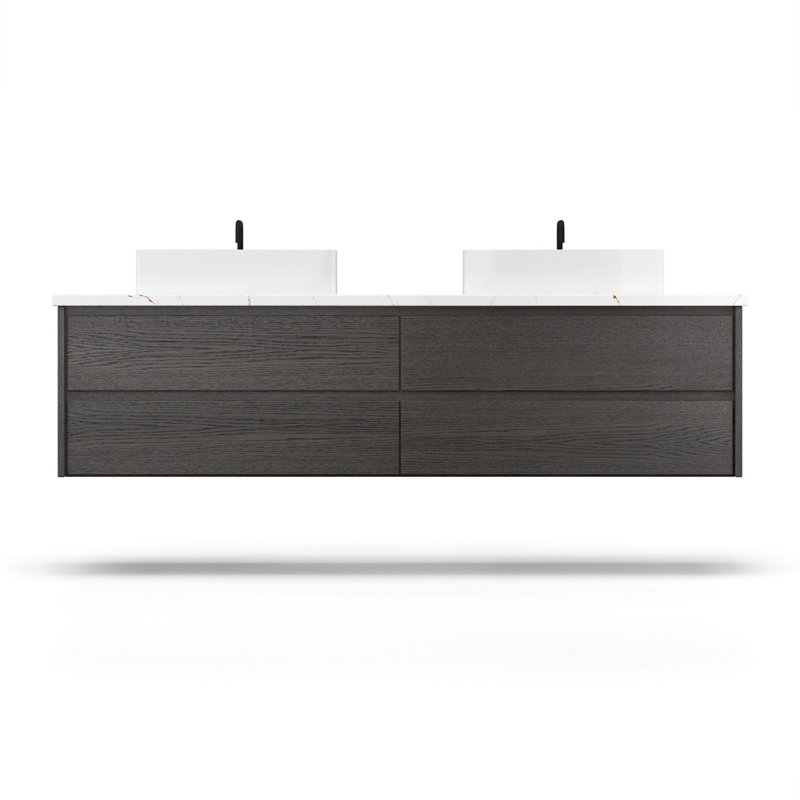Gilded Double Drawer Bath Floating Vanity, Gray Weathered, 60"