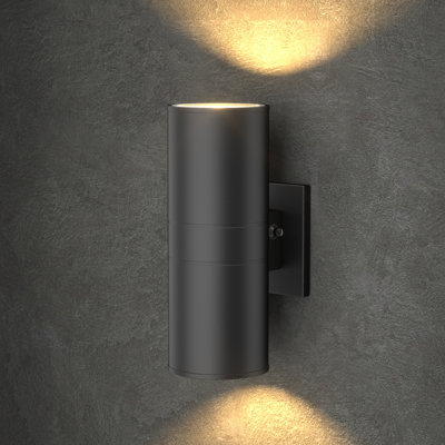  Modern Outdoor Wall Light With Dusk To Dawn Sensor, Exterior Light Fixture Wall Mount Waterproof Anti-Rust Cylinder, Up And Down 2 Lights Black Sconces For Porch Patio House Outside Entryway(Bulb Not Include)
