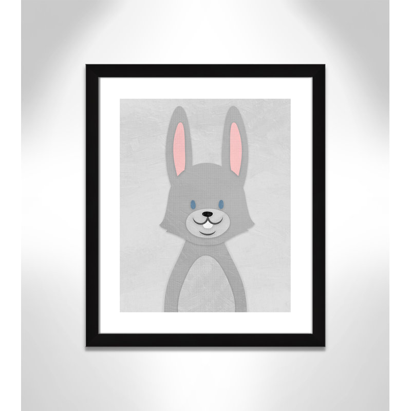 Art de lapin joyeux, H 24,5 po x l 20,5 po x P 0,6 po, Encadré plat noir