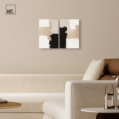 «Neutral Harmony Boho Art», ensemble de 2 impressions sur toile par 