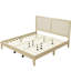Lit plateforme en bois massif avec un design Mid-Century, ton naturel, tête de lit tissée, structure, lattes, supportant jusqu'à 800 livres, convient à différents styles de chambre à coucher, finition, densité de caoutchouc faible