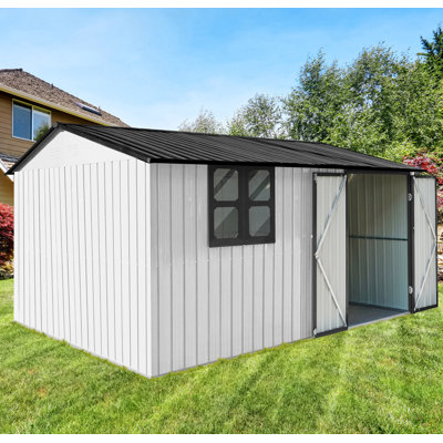 12Ftx10ft Metal Garden Sheds Outdoor Storage Sheds White+Black With Window