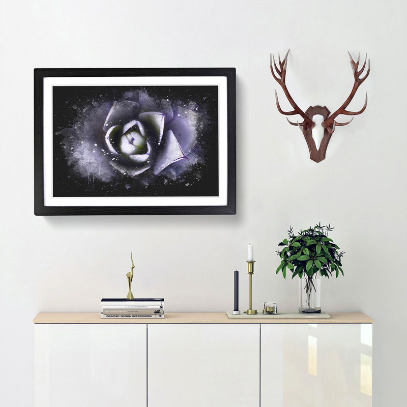 Lilac Succulent Plant Paint Splash - Picture Frame Graphic Art, Black Framed, 45cm H x 63cm W x 2cm D