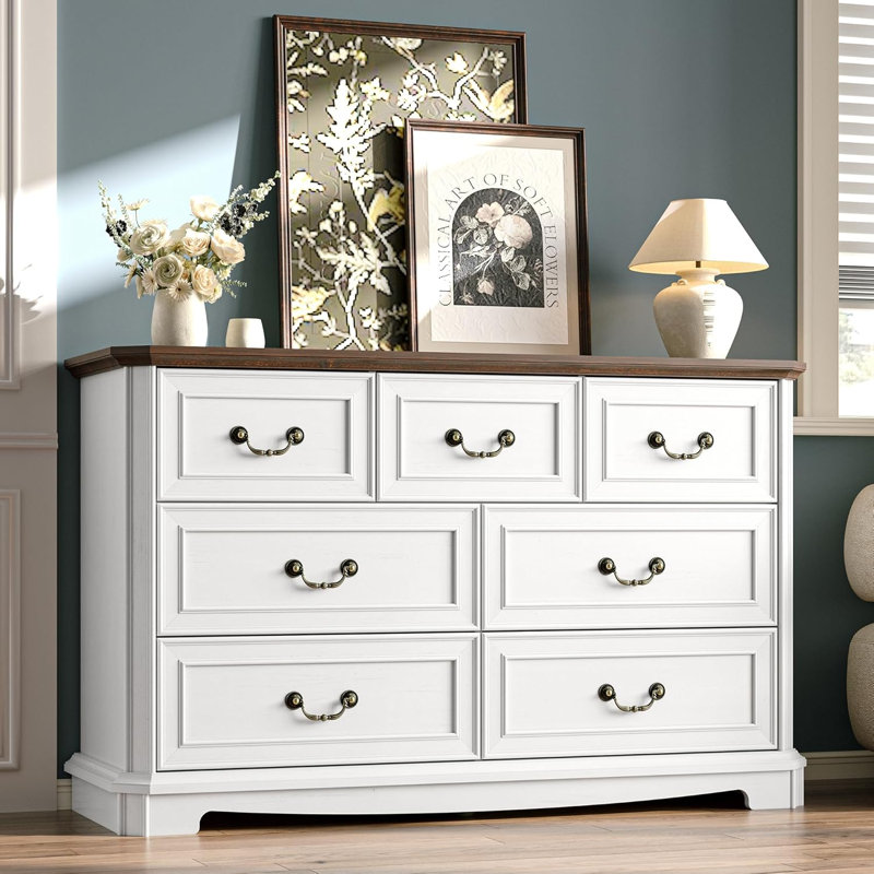 Vintage 7 Drawer Dresser, White