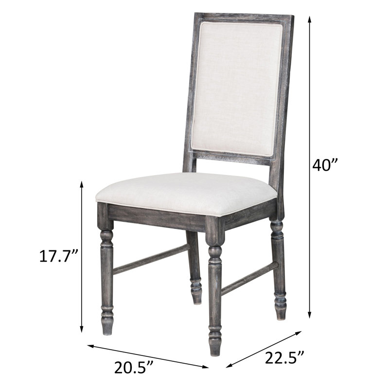 De 2 chaises, crème et gris patiné, forme rectangulaire, 2 lin + gris,