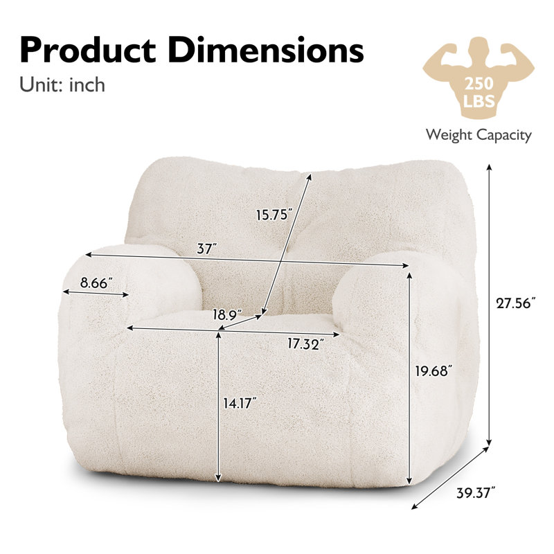 Compression Medium Teddy Fabric Bean Bag Chair (Set of 2), Ivory Teddy