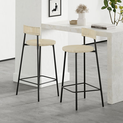 Stools Set Of 2 Stools Boho Round Dining Pub Chairs For Kitchen