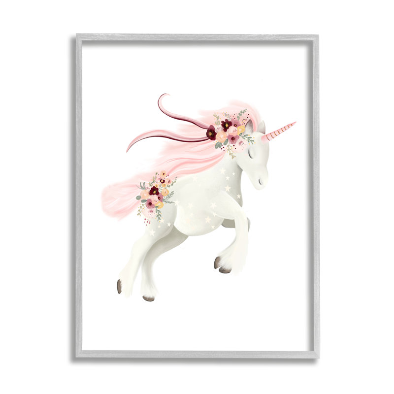 Licorne galopante pastel encadrée sur bois par Studio Q Print, H 14 po x l 11 po x P 1,5 po, Estampe numérique Farmhouse