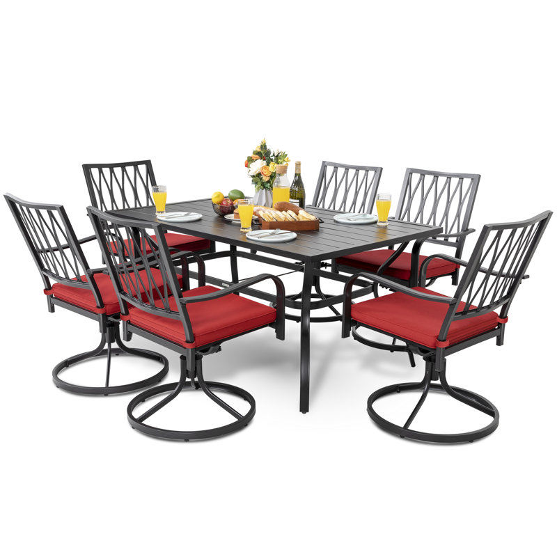 Dining Set with Cushions, 7 Pieces: Table, 6 Chairs, 28.9 " H x 60.6 " W x 37 " D 