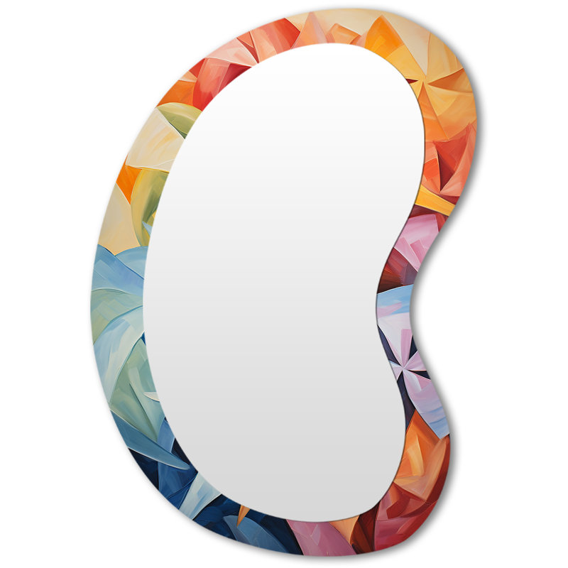 Everlena Abstract wind turbines Rotation II - Wind Turbines Irregular Shape Decorative Mirror, Industrial Asymmetrical Wall Mirror, Printed Metal Art