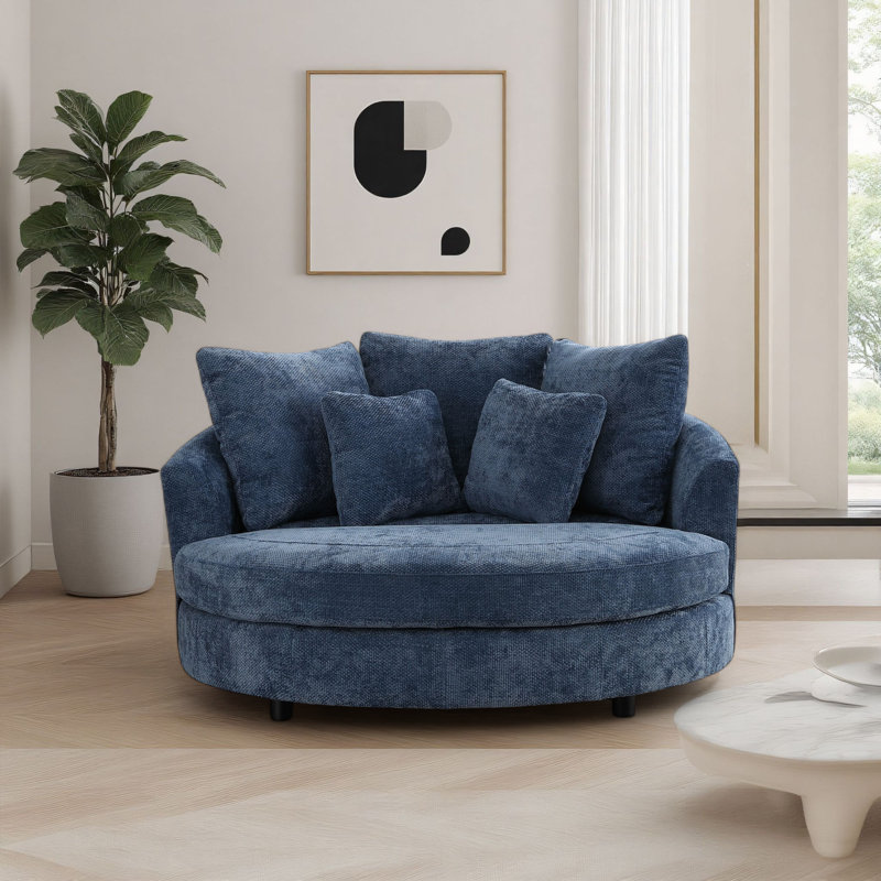 Fauteuil demi-tonneau surdimensionné 59,5 po avec roulettes, Bleu