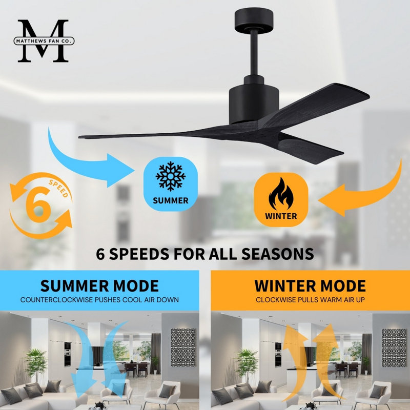 Nan 42" Ceiling Fan In Blades, Matte Black, Matte Black