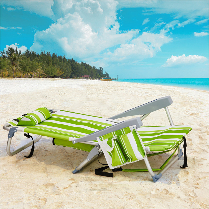 Chaise de plage pliable pour le camping et les pique-niques, structure en aluminium vert, assise de 63,5 cm (25 pouces), capacité de charge de 100 kg (220 livres).