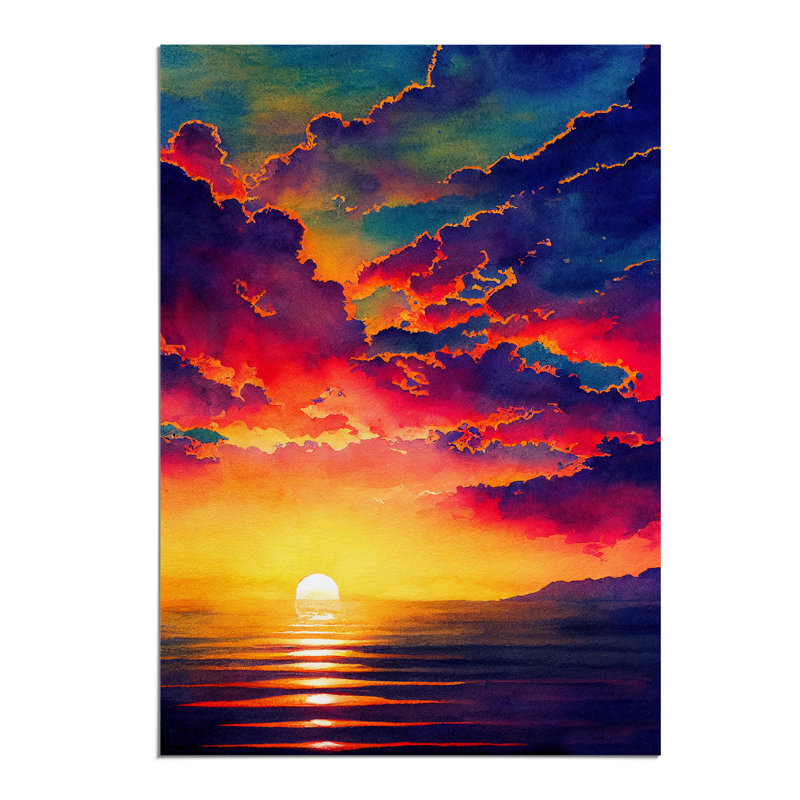 Vivacious Ocean Sunset - Wall Art, 29.7cm H x 21cm W, Paper, No Matte