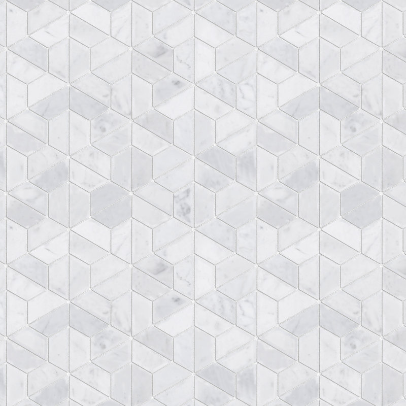 Carrelage mosaïque en marbre poli géométrique Thunder 12,01 po x 12,01 po, Blanc
