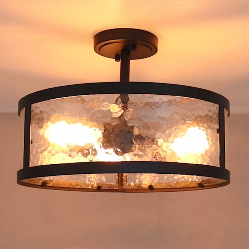 Plafonnier semi-encastré avec verre martelé 3 lumières Kadiatou Farmhouse