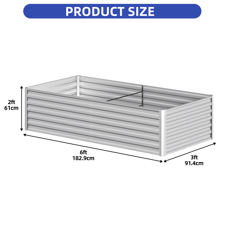 Ensemble de grand lit de jardin surélevé galvanisé 6X3x2ft avec gants, Argent