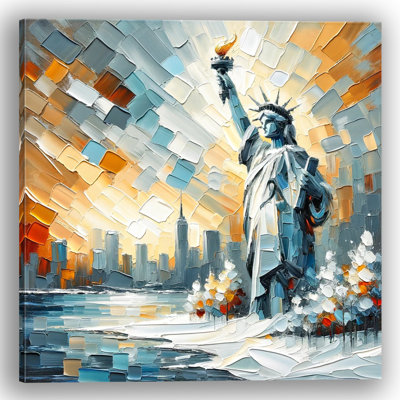 Toile tendue moderne avec empâtement moderne et statue de la Liberté