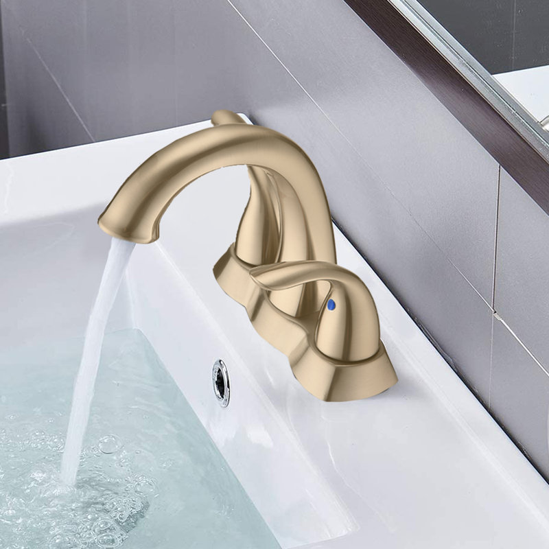 Centerset 2-handle Bathroom Faucet with Drain Assembly, Brushed Gold