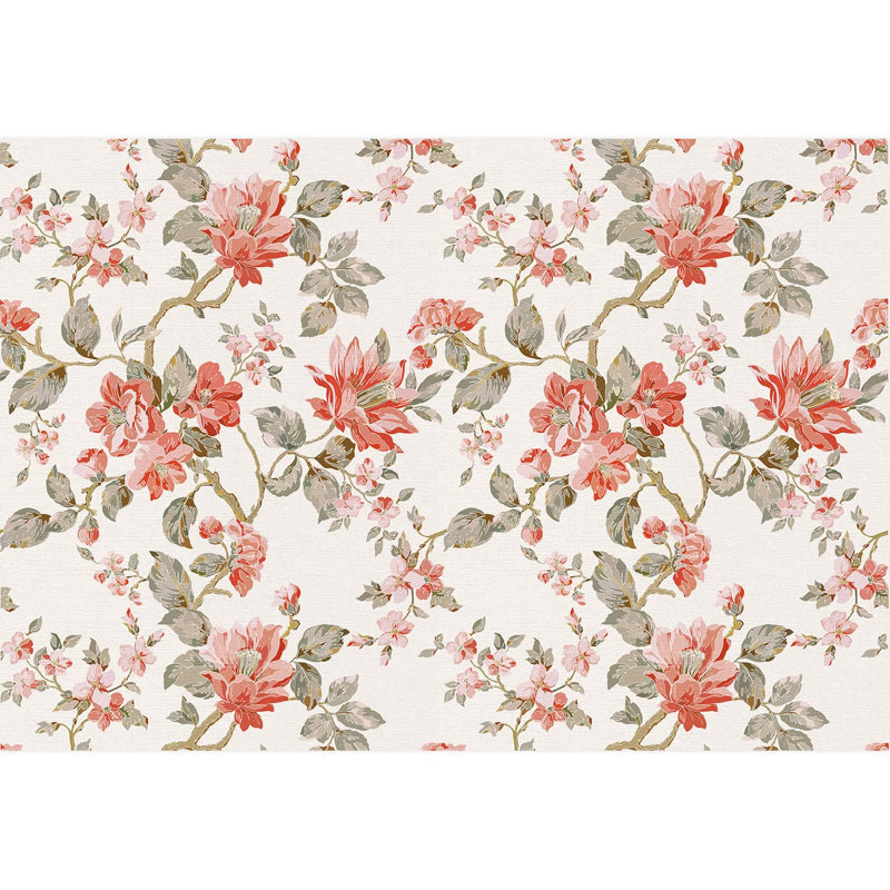Fleurs botaniques rouges et roses, L 66 po x l 96 po