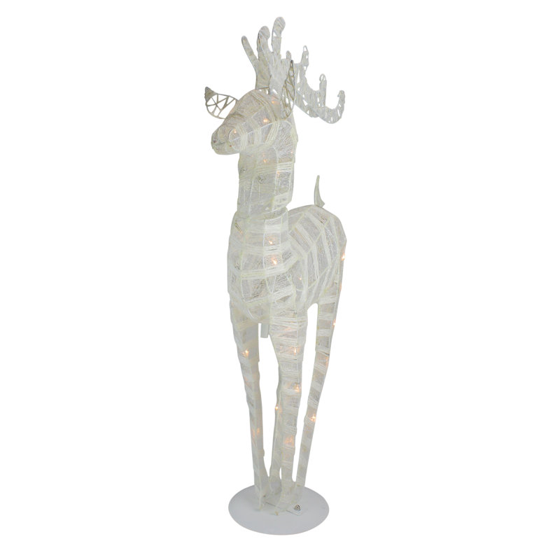 Décoration de table de Noël renne éclairée à DEL 36 po blanc et argent scintillant