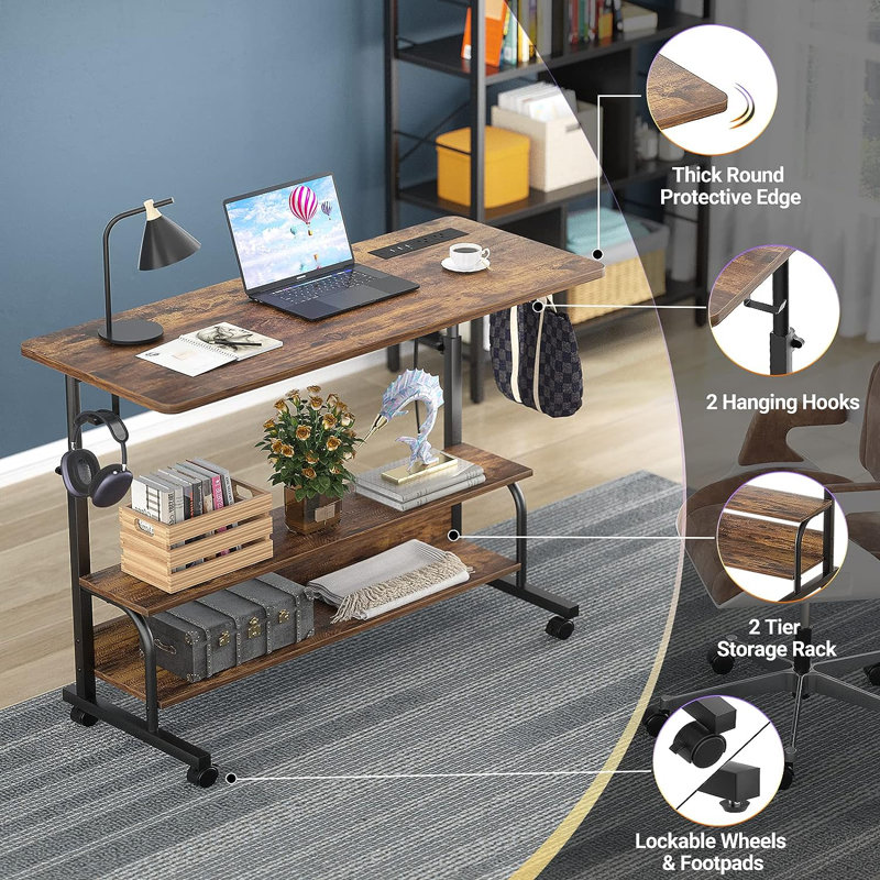 Meleyah Writing Desk, 27.5" H x 39.4" W x 15.7" D, Rustic Brown/Black
