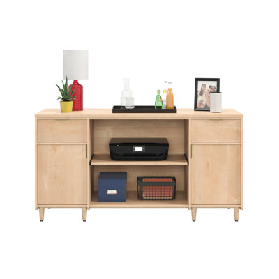 Maple Finish For Complementing Various Room Decor In Home, Two Drawers, Adjustable Shelves, Built - Cord Management, Easy Assembly With Home And Workspace Tidy, Large Surface Area, Smooth Glide Solid