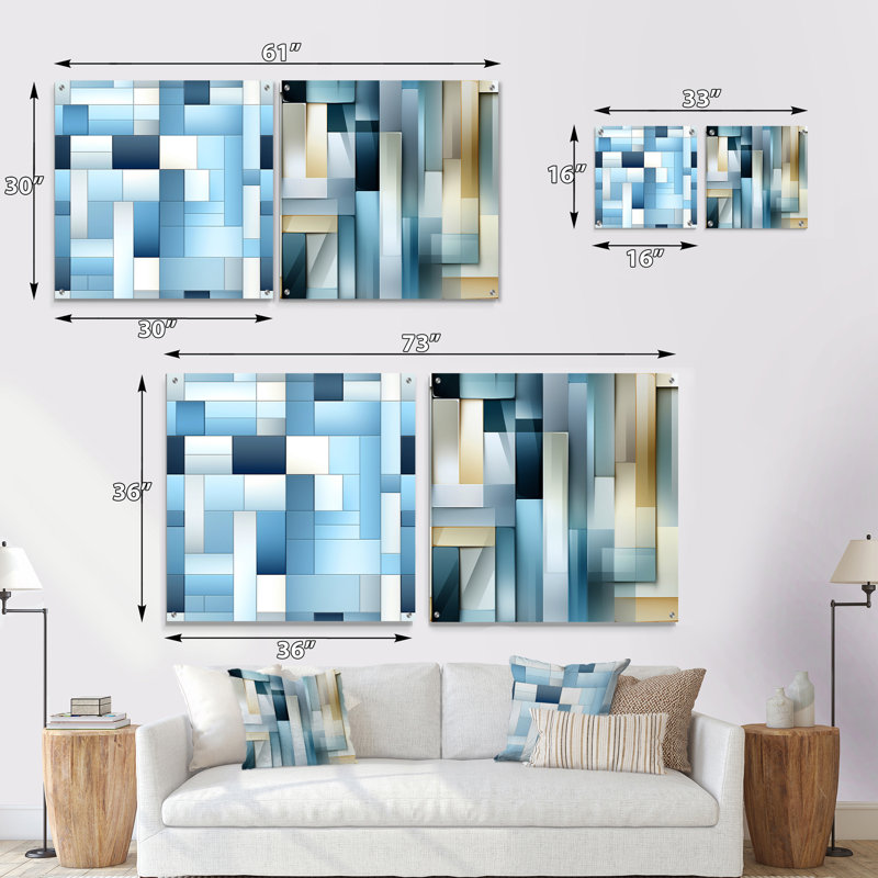 Clennon - Ensemble de 2 peintures murales abstraites en acrylique, H 30 po x l 61 po