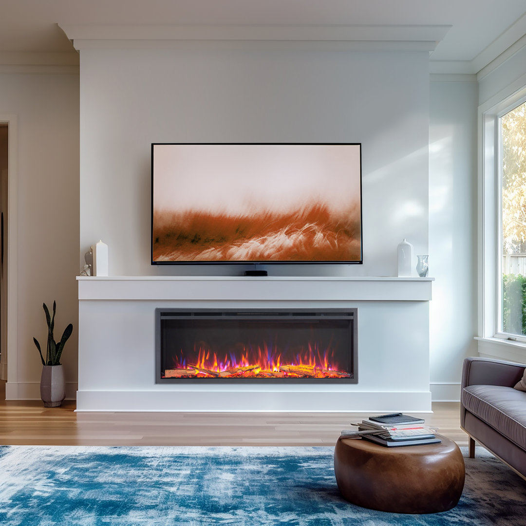 FLAMME Castello Platinum Smart Inset Electric Fireplace, Alexa Compatible, 1.8kW Heater, 16 Flame Colours, Logs & Crystals
