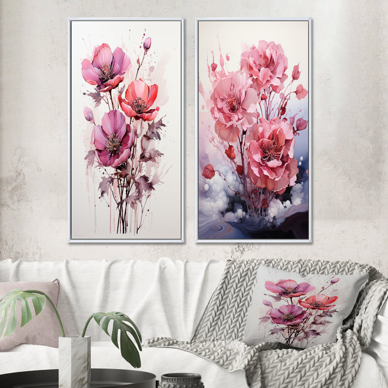 " Pink Minimalism Simplicity In Bloom " 2 - Pieces, 20" H x 24" W, White Framed