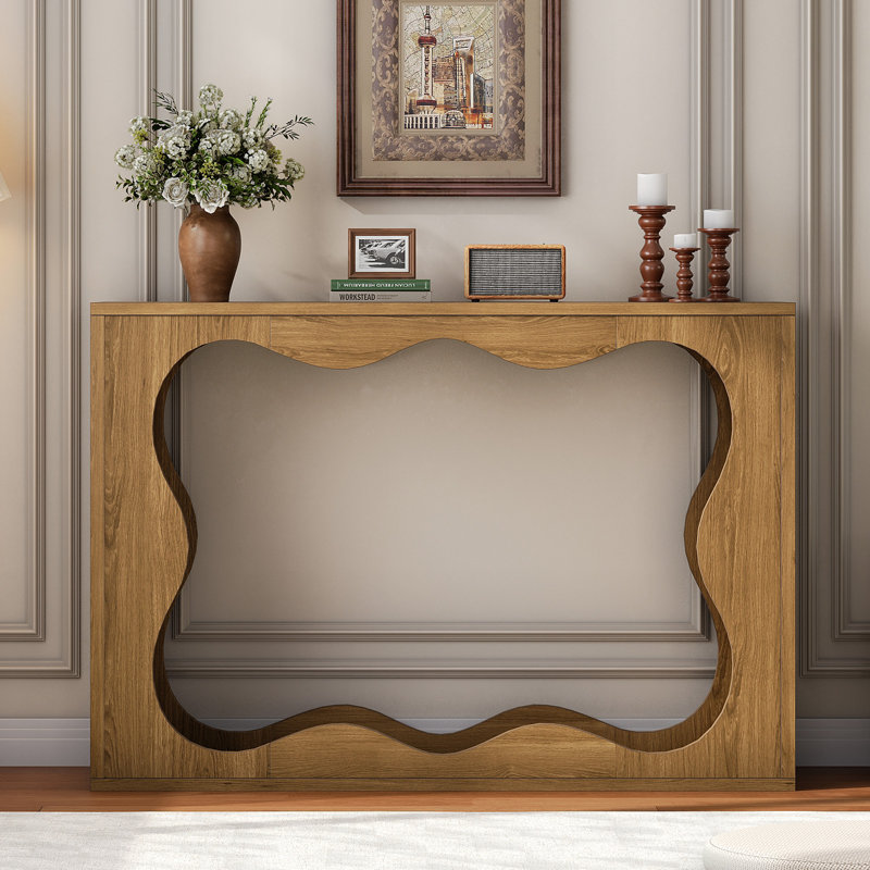 Console 47,2 po, table d'entrée à 2 niveaux avec design ondulé, Chêne noueux