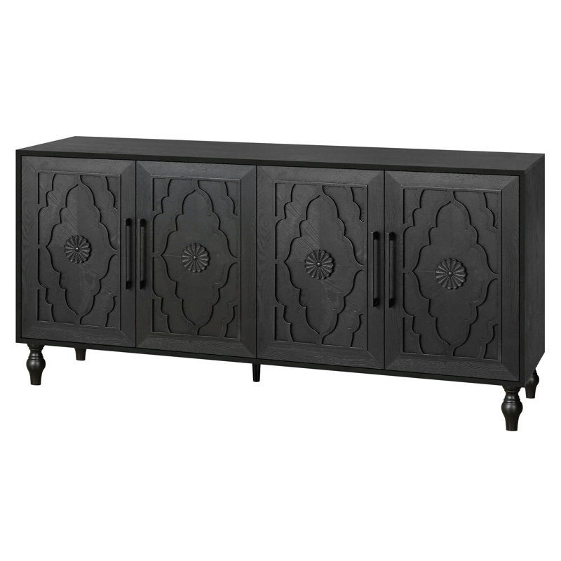 Grande armoire de rangement noire avec porte à fleurs fascinante et poignée en métal